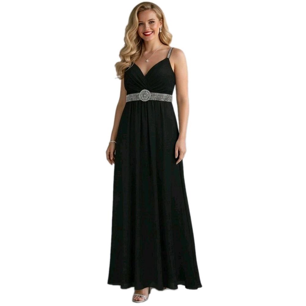 Nina‎ Cannaci SILK Formal Dress Gown Sz 12 Black CRYSTALS Beaded Corset Babydoll